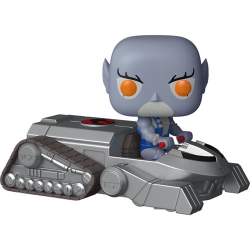 Toy figure of a character with a tank-like vehicle on a white background