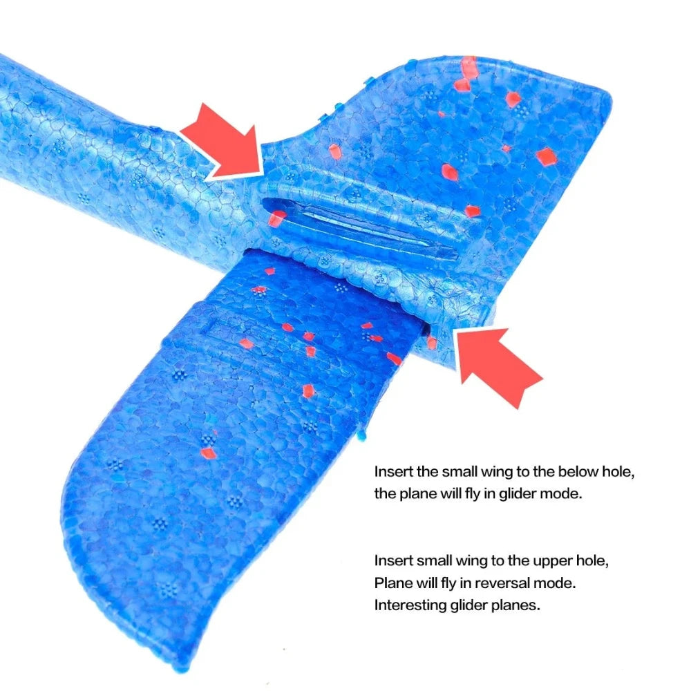 Throwing foam plane in glider mode, suitable for outdoor fun and play
