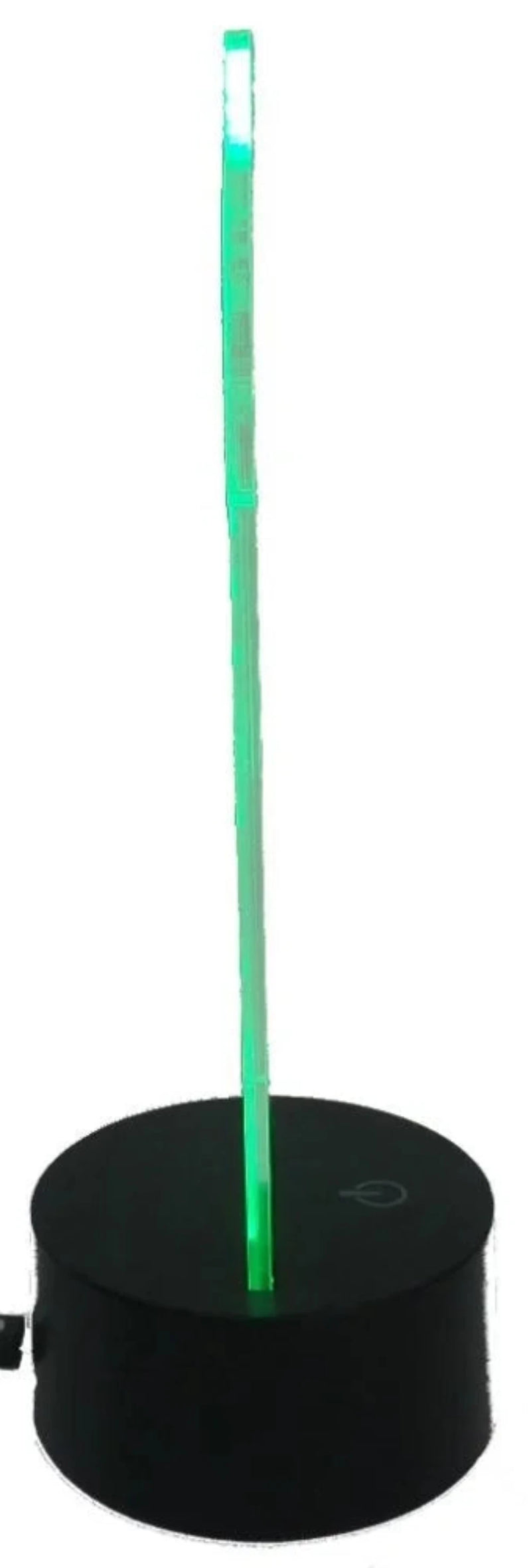 Side view of green LED acrylic night light with slim design and black base, perfect for modern home decor and mood lighting