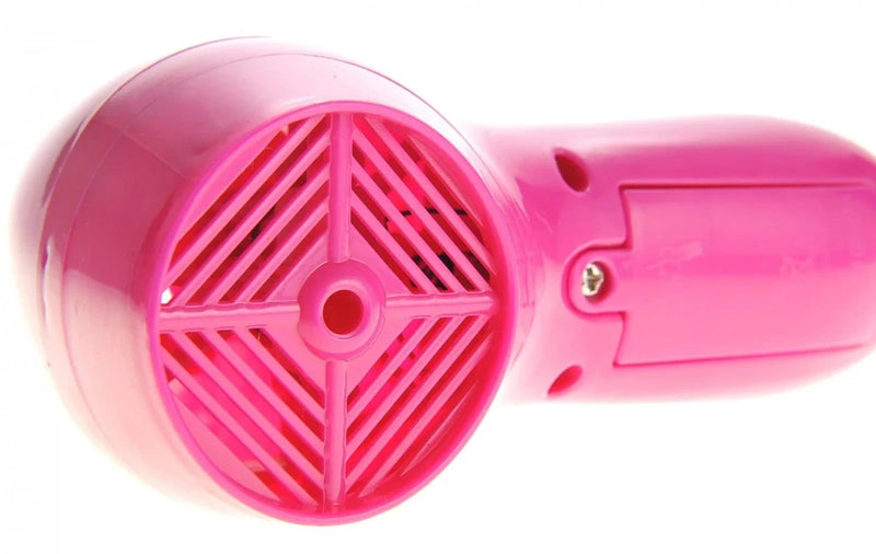 Detailed View of Pink Hairdryer from Barbie Hair Salon Playset - Realistic Toy for Kids