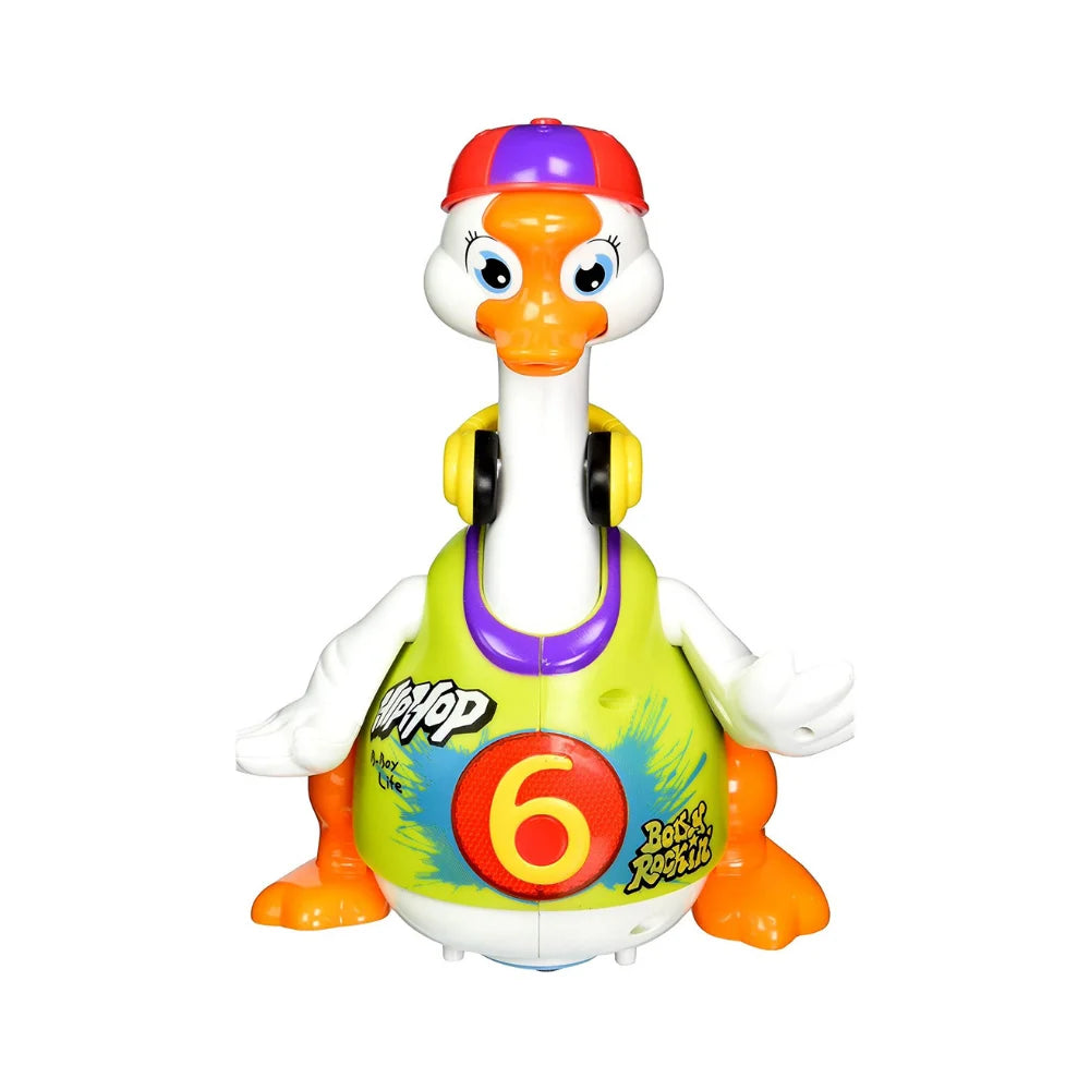 Front view of Hip Hop Duck Toy featuring a colorful design with headphones and vibrant outfit