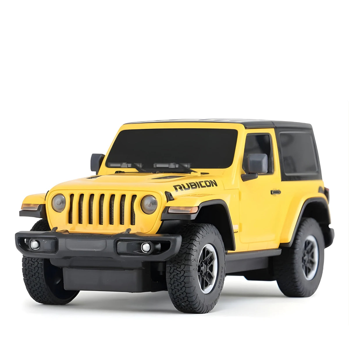 Yellow Jeep Rubicon on a white background