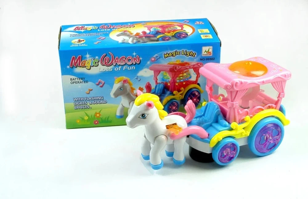 Walking Horse and Carriage Ride-On Toy with Lights and Sound