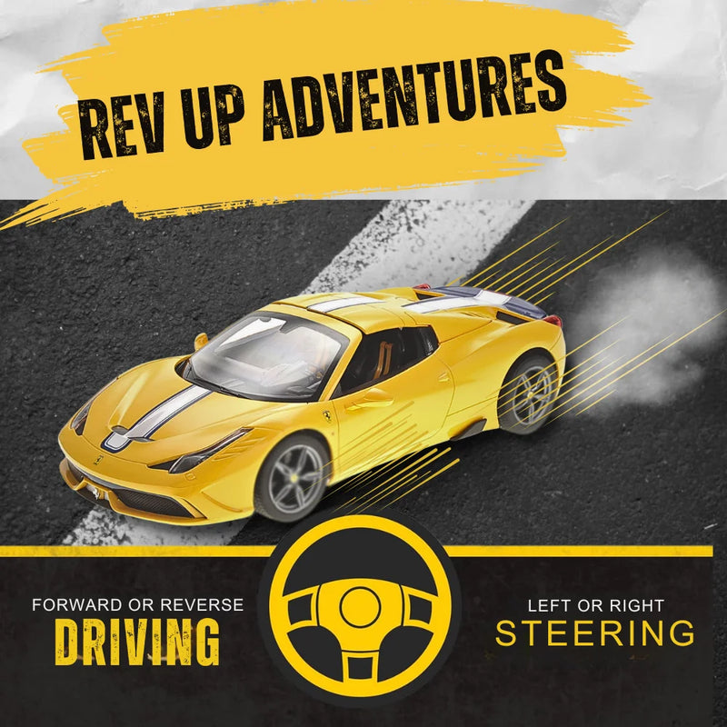 Ferrari 458 RC Car zooming on track for thrilling adventures with forward/reverse driving