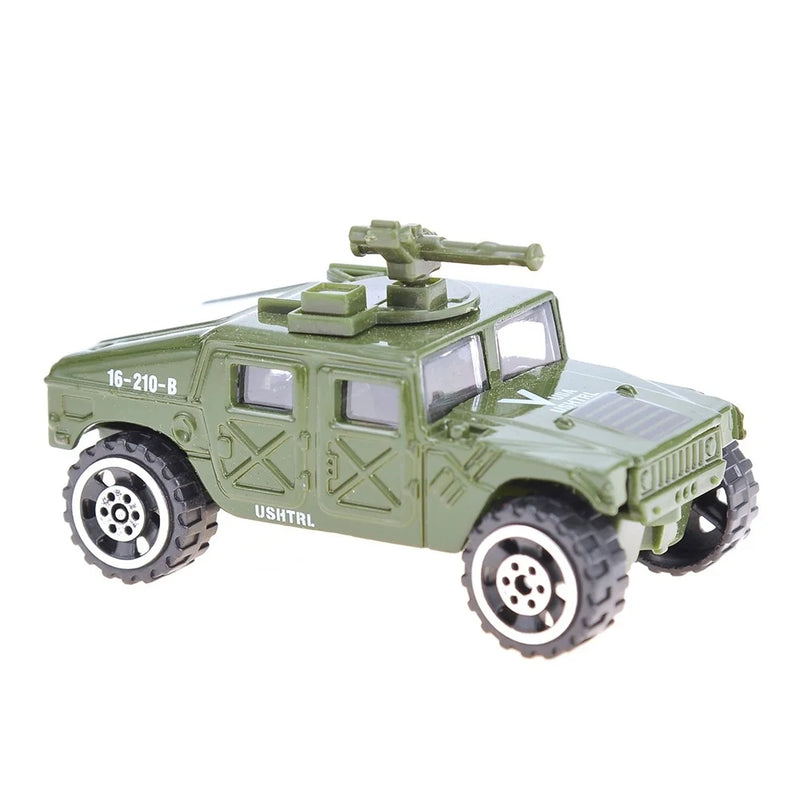 Green Humvee military toy with gun turret, included in kids army vehicle set