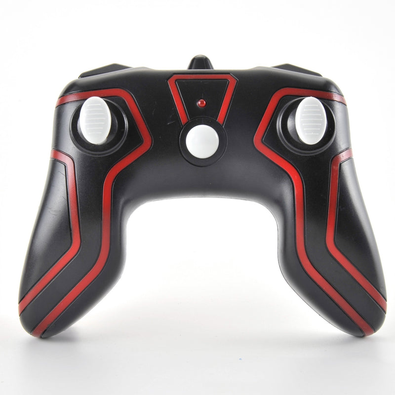 Black and red gaming controller on a white background