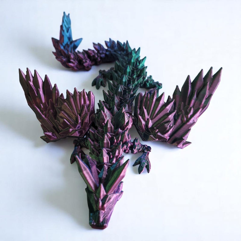 3D Printed Articulate Crystal Winged Dragon, 19 Inches