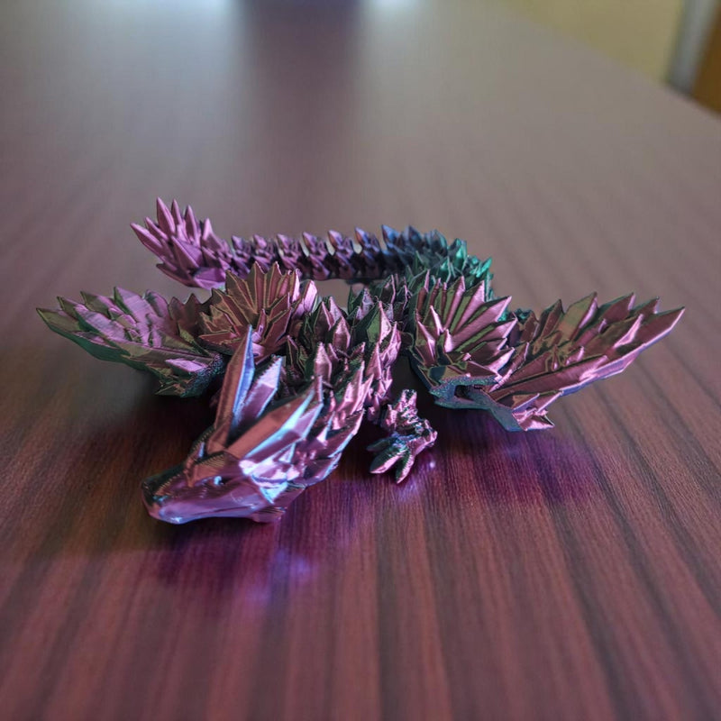 3D Printed Articulate Crystal Winged Dragon, 19 Inches
