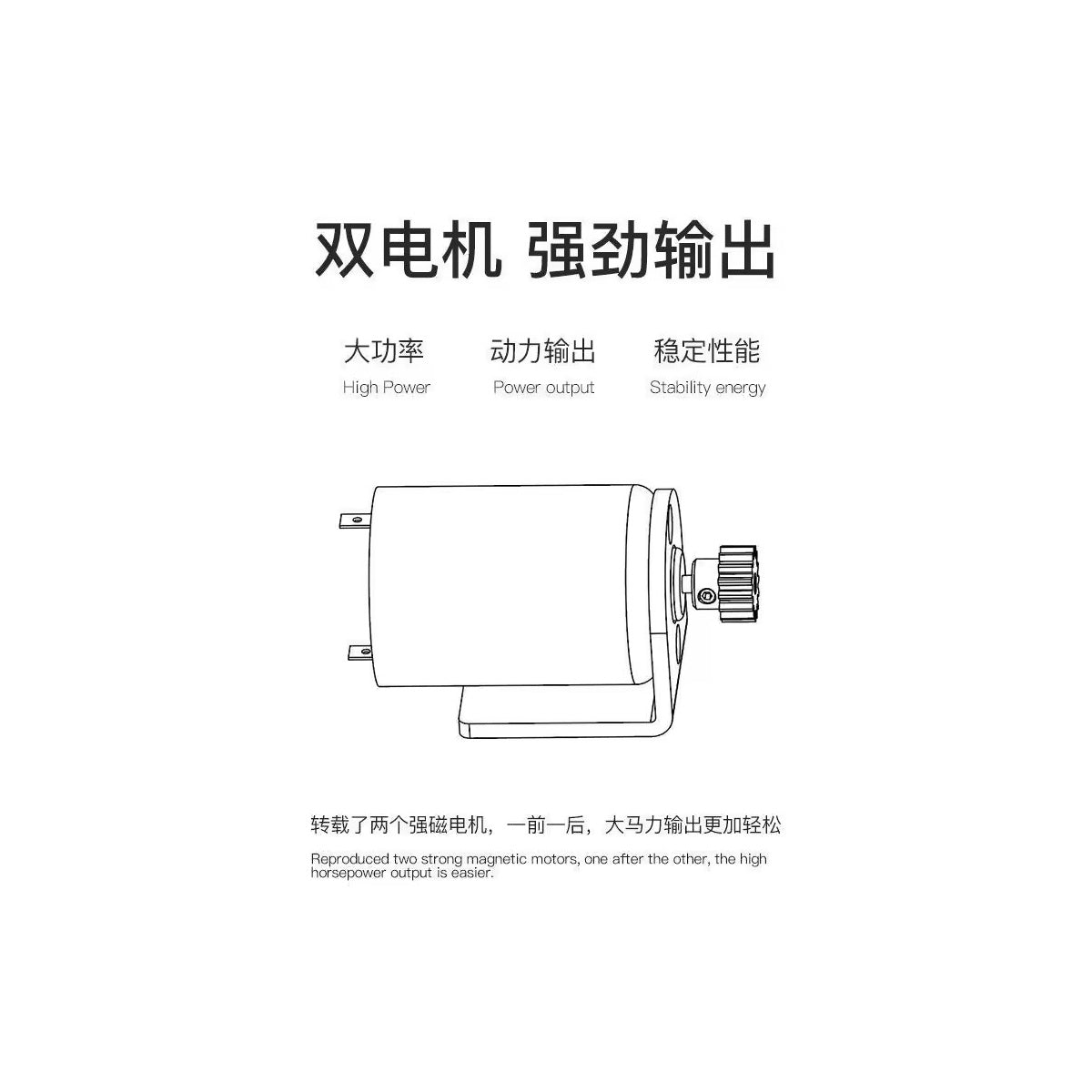Technical diagram of a motor with text on a white background