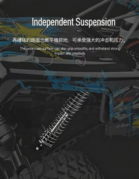 Close-up of a suspension system with text on a black background