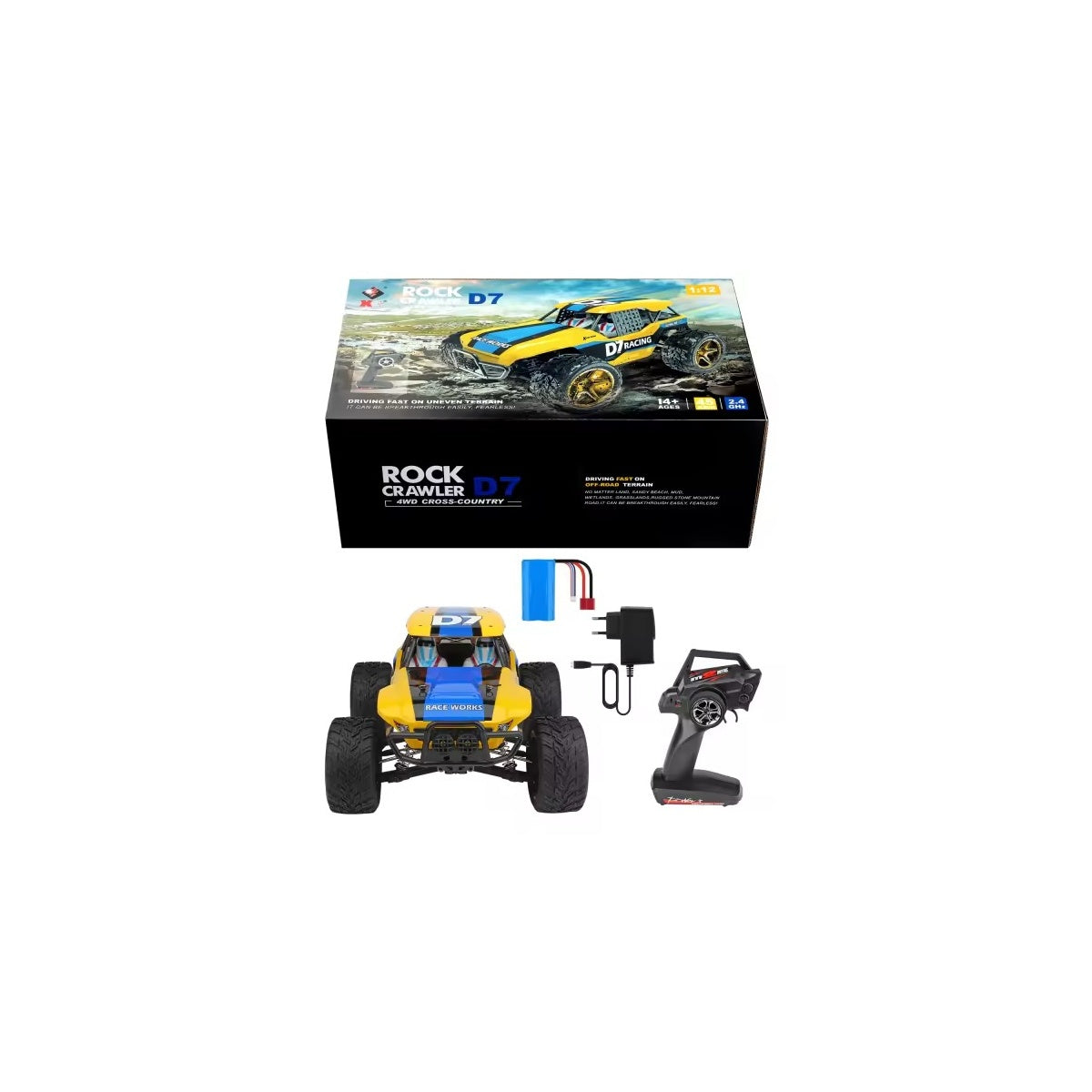 1:10 RC Desert Buggy – Electric 4WD Off-Road Remote Control Car (Yellow/Blue)