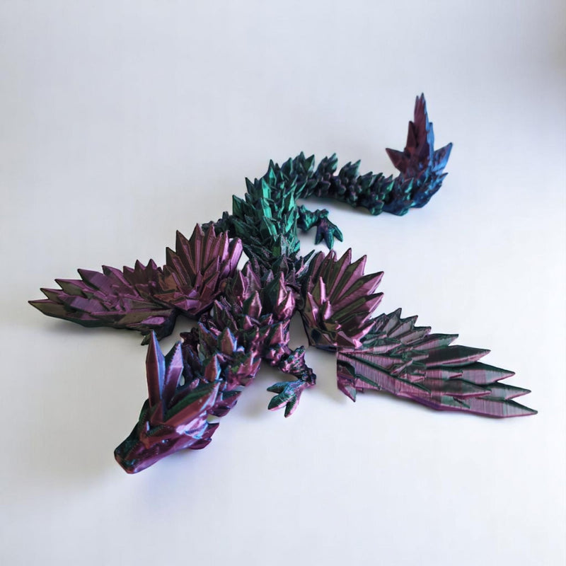 3D Printed Articulate Crystal Winged Dragon, 19 Inches