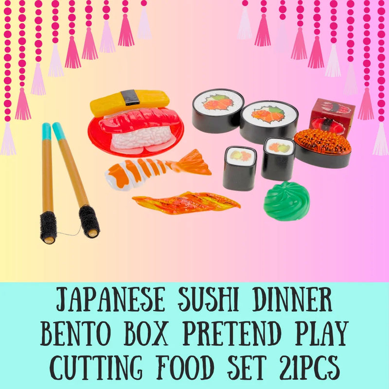Japanese sushi play set with chopsticks, ideal for kids' pretend play and culinary role-playing