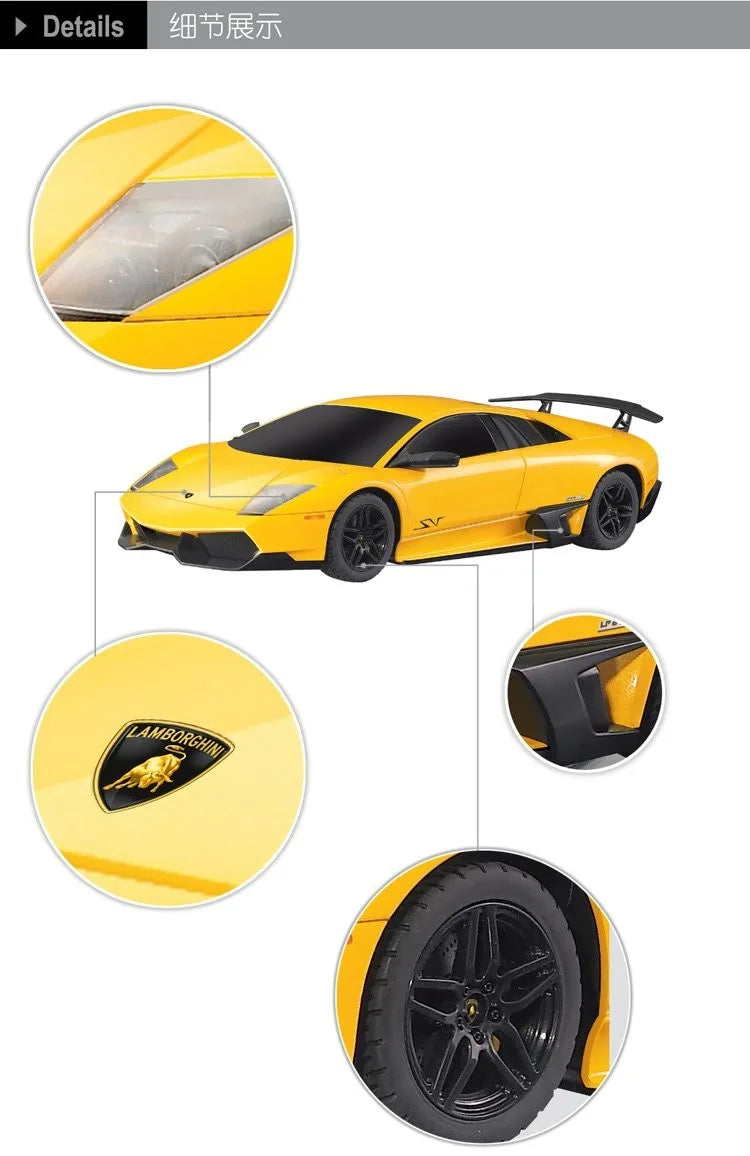 Yellow sports car with close-up details on a white background
