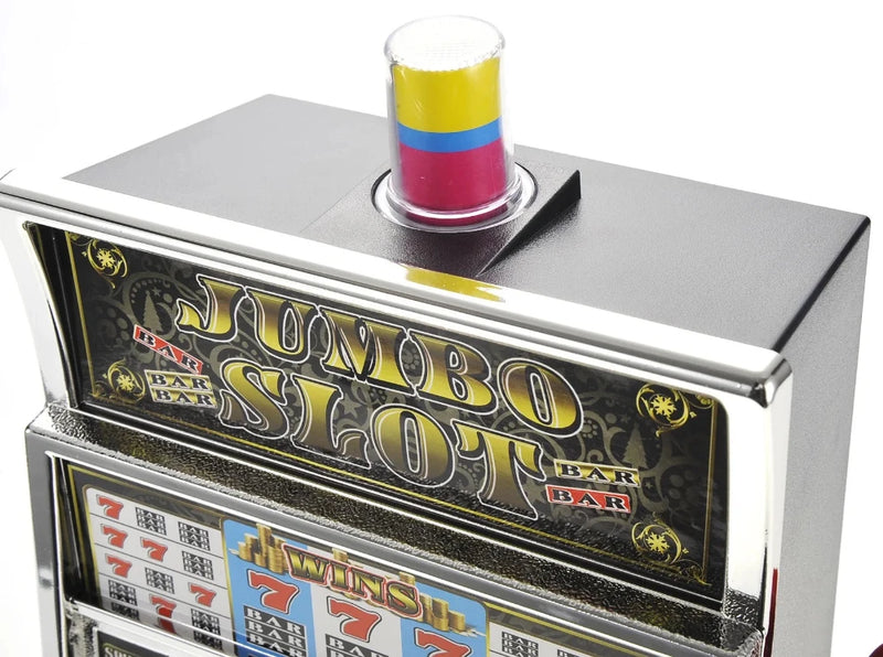 Top view of jumbo slot machine toy showing colorful light, enhancing the realistic casino game look.