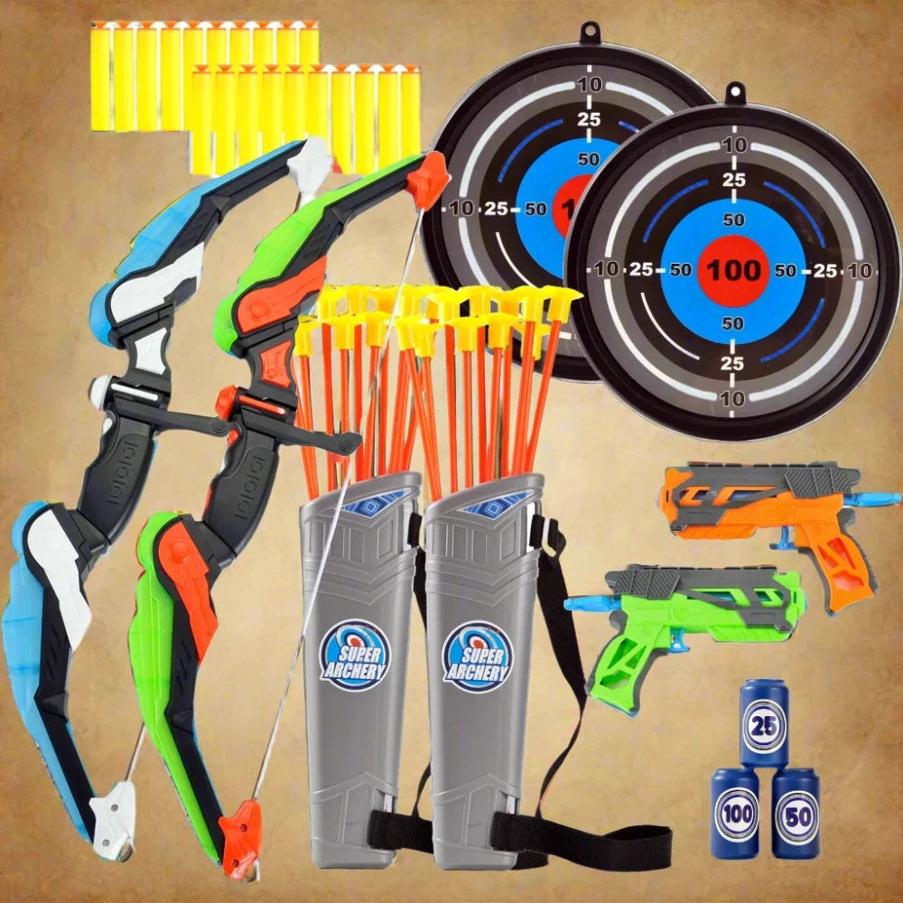LED Light Up Archery Toy Bow & Arrow Set with Suction Cup Arrows – Blue, Green & 2 Dart Shooters