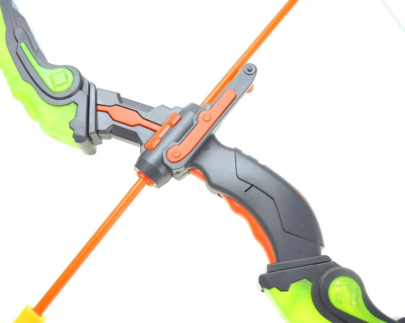 Toy bow and arrow set for kids, featuring colorful target board for fun archery practice.