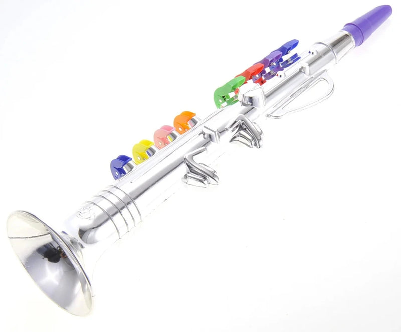 Kids clarinet toy with colorful keys and silver finish for fun play