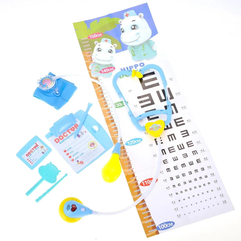 Display of Parts in Kids Dental Toy Set - Dental Tools and Hippo Chart
