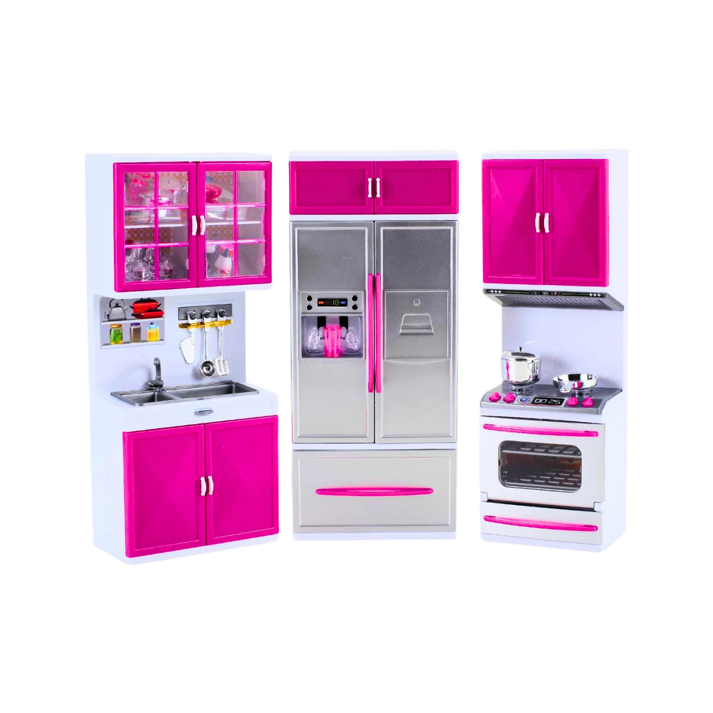 Kids kitchen playset with stove, sink, and refrigerator