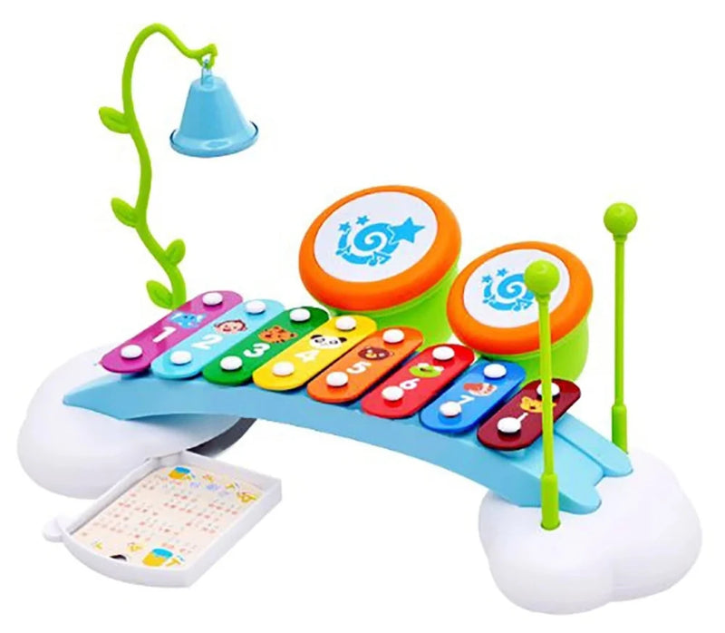 Kids piano and xylophone toy with colorful keys and animal illustrations - a fun musical toy.