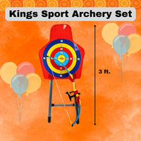 "The Kings Sport archery toy play set with a 3-foot target, suction arrows, and bow, ideal for young archery enthusiasts looking for the best toy archery set."