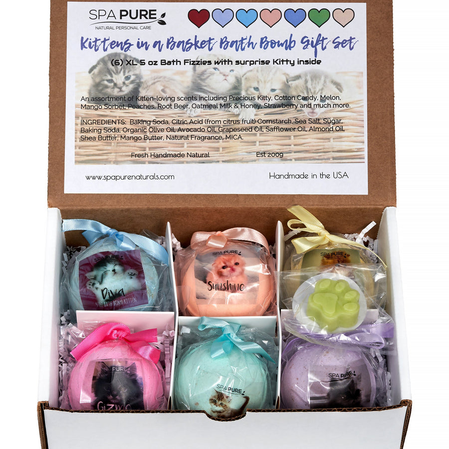 Pack of 6 Adorable Kittens Bath Bombs Kittens in Basket