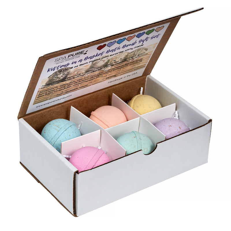 Pack of 6 Adorable Kittens Bath Bombs Kittens in Basket