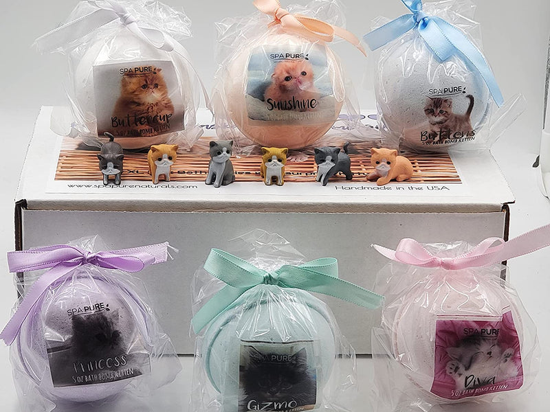 Pack of 6 Adorable Kittens Bath Bombs Kittens in Basket