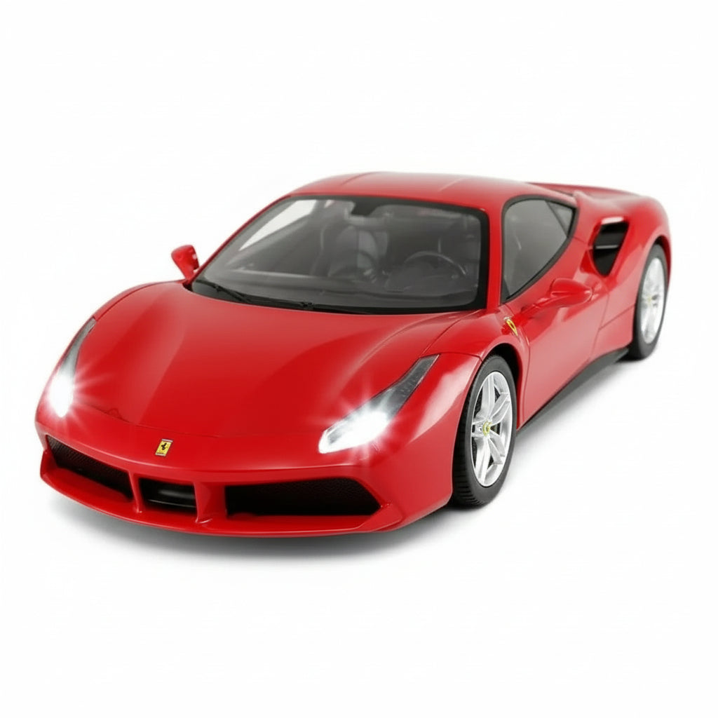 Red Ferrari model car on a white background