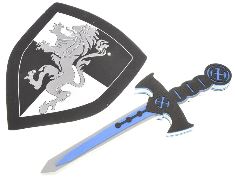Knight-themed foam sword and shield set with lion crest - ideal for kids' pretend play and costume accessories