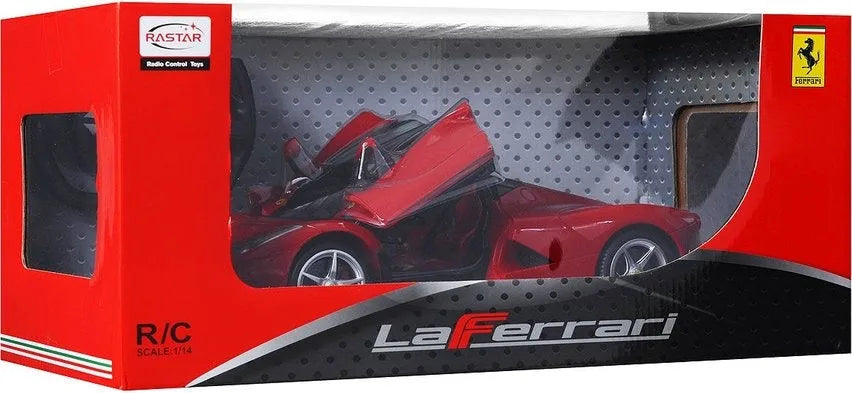 Model car in a red box with Ferrari logo
