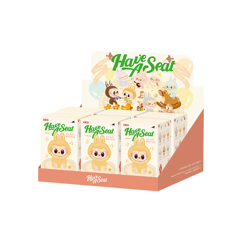 Display of 'Have A Seat' baby products with cartoon characters on a white background