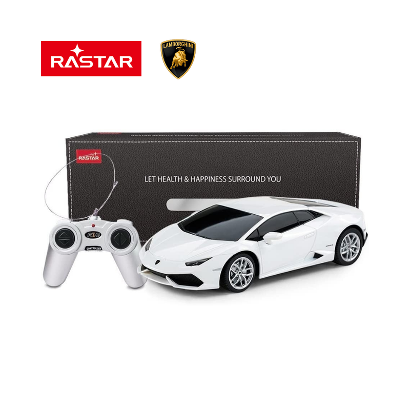  Lamborghini Huracan RC car in branded packaging with Rastar and Lamborghini logos.