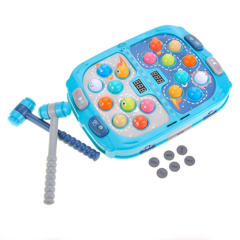 Interactive Galaxy Space War Game for kids featuring colorful light-up buttons, dual hammers, and sound effects