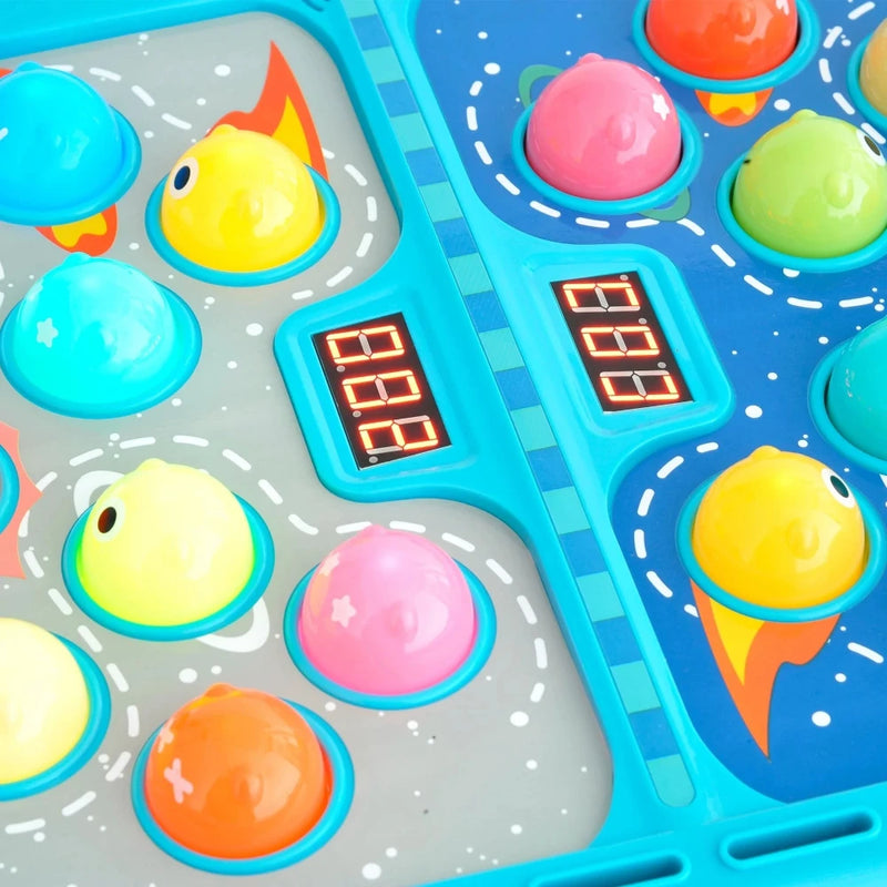 Digital score display on Learning Fun Galaxy Space War Game, a space-themed toy for kids with engaging buttons and lights