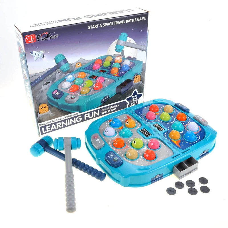 Learning Fun Great Galaxy Space War Game set with interactive lights, sound effects, and colorful buttons for kids