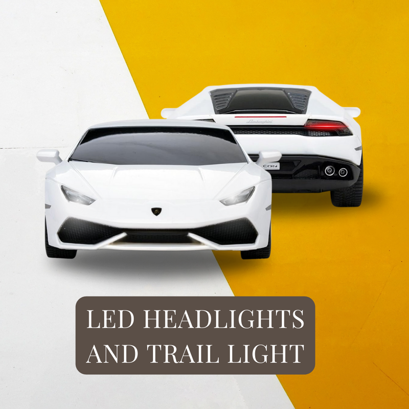RC Lamborghini Huracan with LED headlights and tail light features.