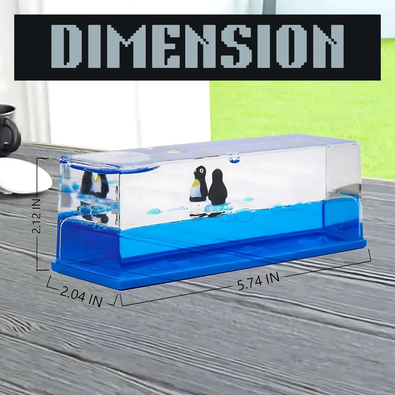Liquid motion penguin sensory toy dimensions: 5.74 inches long, 2.04 inches wide, and 2.12 inches tall