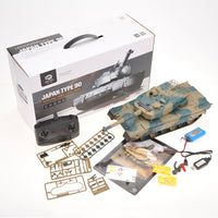 Model tank kit with components and packaging on a white background