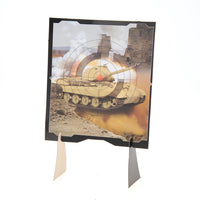 Target practice board with tank design and target layout on a white background