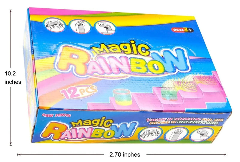 Magic Rainbow Spring packaging, a fun and colorful box with 12 pieces, designed for children aged 3 and above.