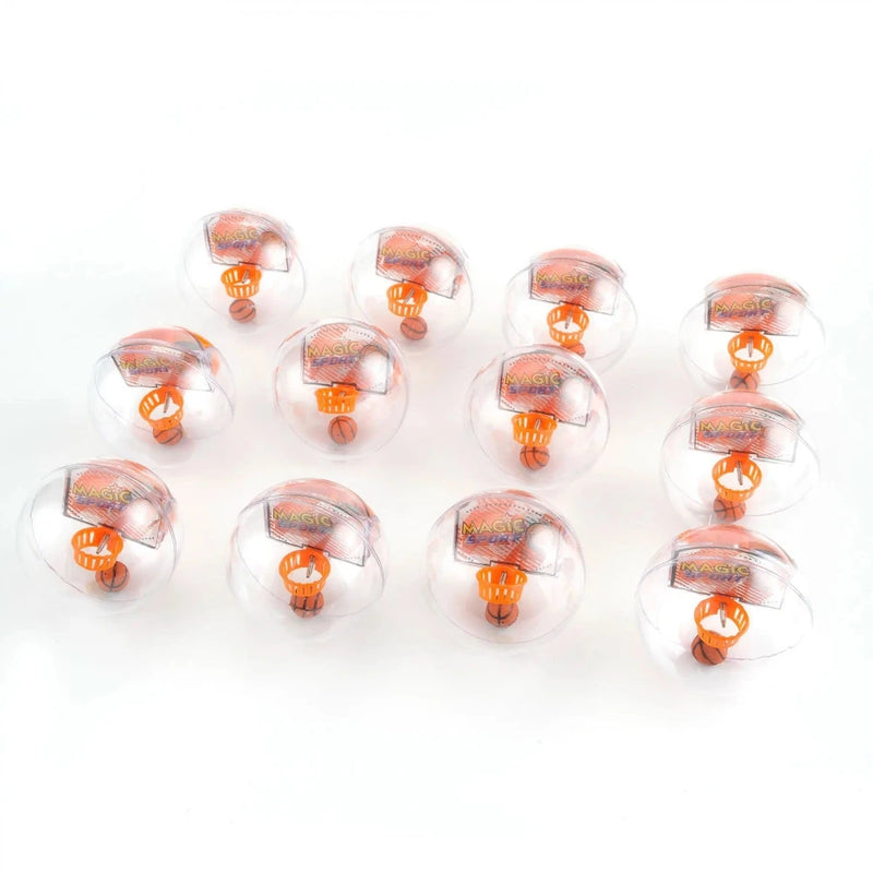 Collection of Magic Sports Basketball toy balls with mini hoops inside clear plastic spheres.