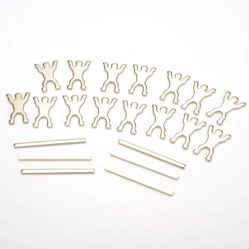Metallic figures and rods included in the magnetic sculpture set.