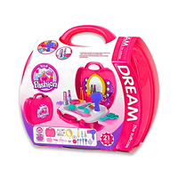 Portable makeup playset carry case for kids, featuring beauty tools and accessories."

