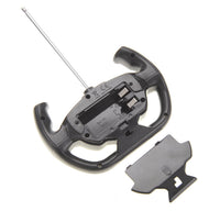 Black plastic tool with a metallic rod on a white background