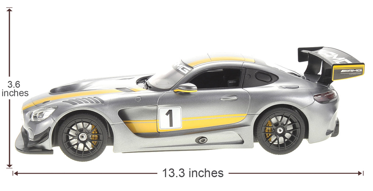 Model car with dimensions indicated on a white background