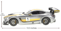 Model car with dimensions indicated on a white background