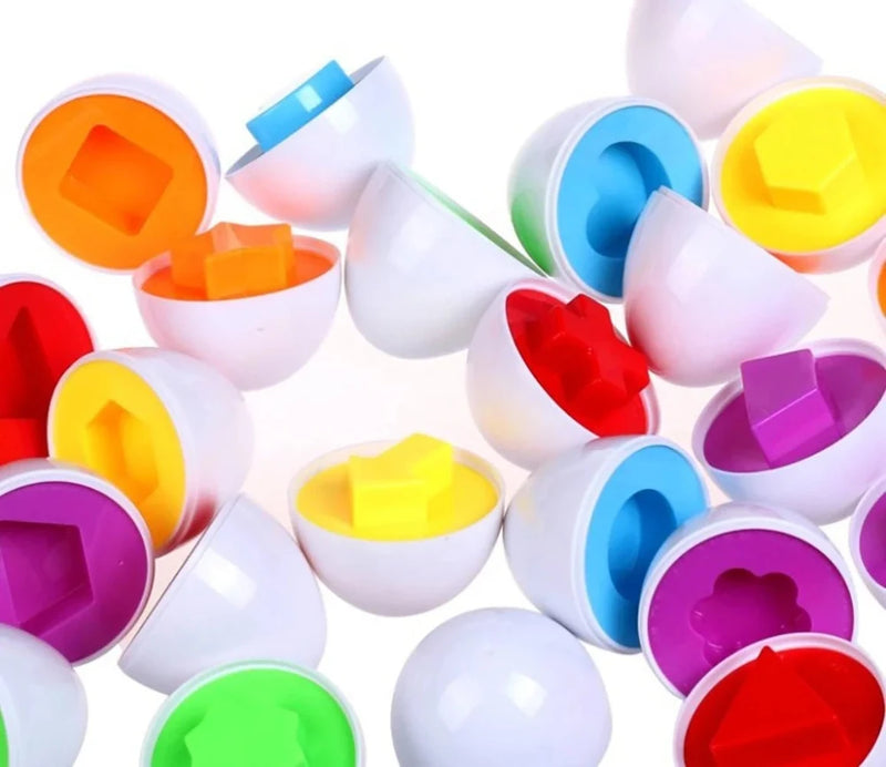 Matching egg toy for toddlers, showcasing various shapes and vibrant colors for fun learning.