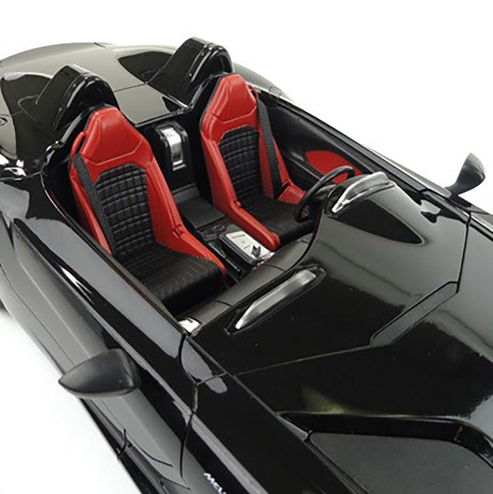 Close-up of a car's interior with red seats and black exterior